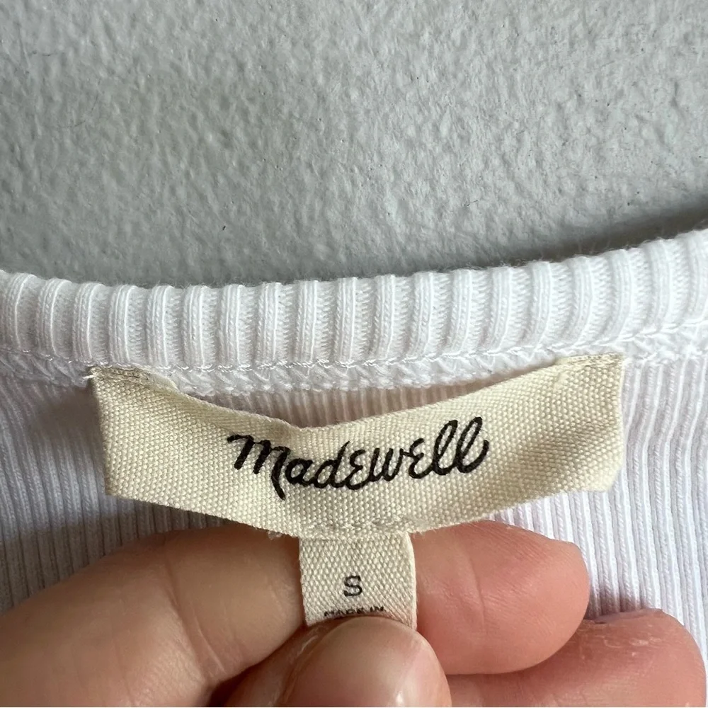 Madewell Ribbed Puff‎ Sleeve Top White Long Sleeve S Cotton